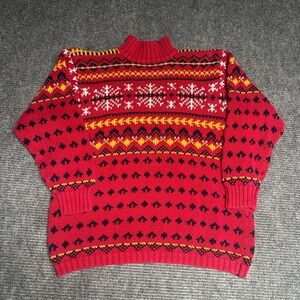 Vintage Marsh Landing Men's Fair Isle Snowflake Mock Neck Sweater Red Size‎ L